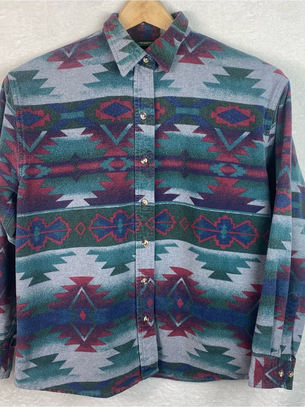 Cabela's Chamois Cloth Botton Down Shirt Wms L Southwest Aztec Flannel Western